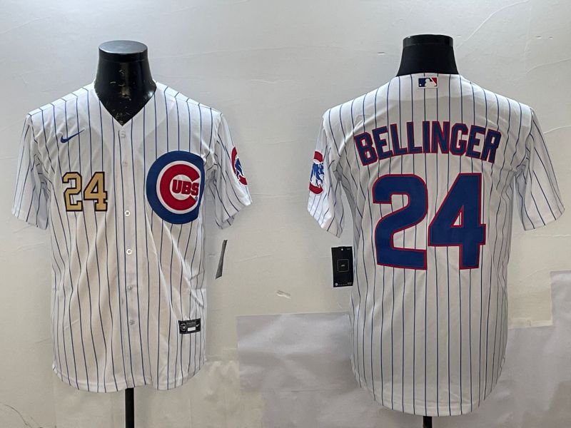 Men Chicago Cubs #24 Bellinger White Stripe Game 2025 Nike MLB Jersey style 2